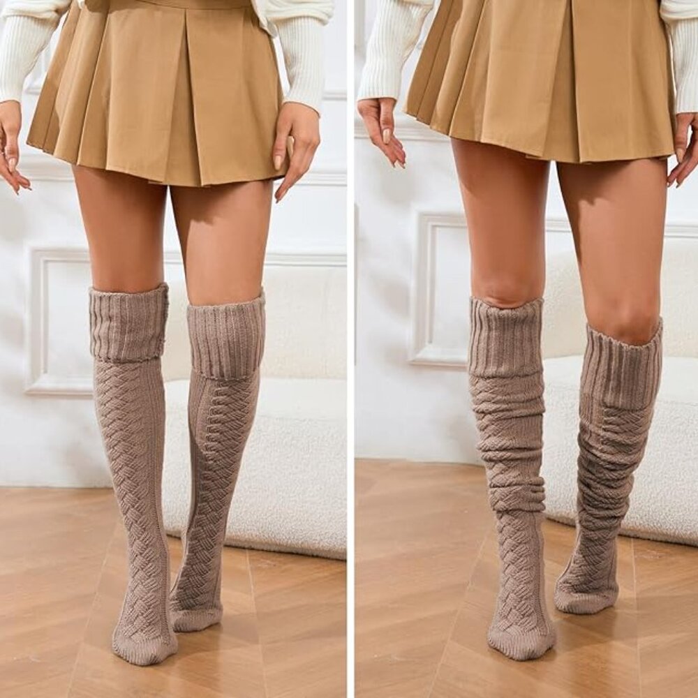 Women's Cable Knitted Thigh High Socks